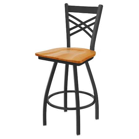 36 Swivel X-Tall Bar Stool,Pewter Finish,Med Oak Seat